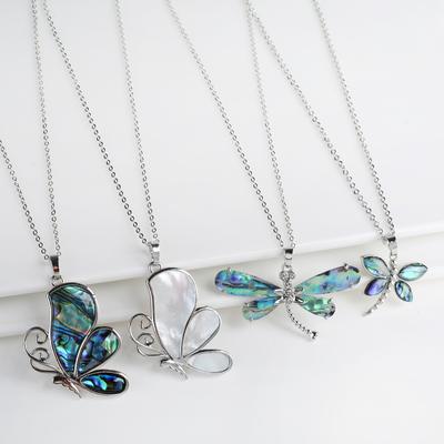 Neue Kreative Natürliche Muschel Design Insekt Schmetterling Libelle Anhänger Halskette Personalisiert Für Frau Party Vintage Schmuck Geschenk