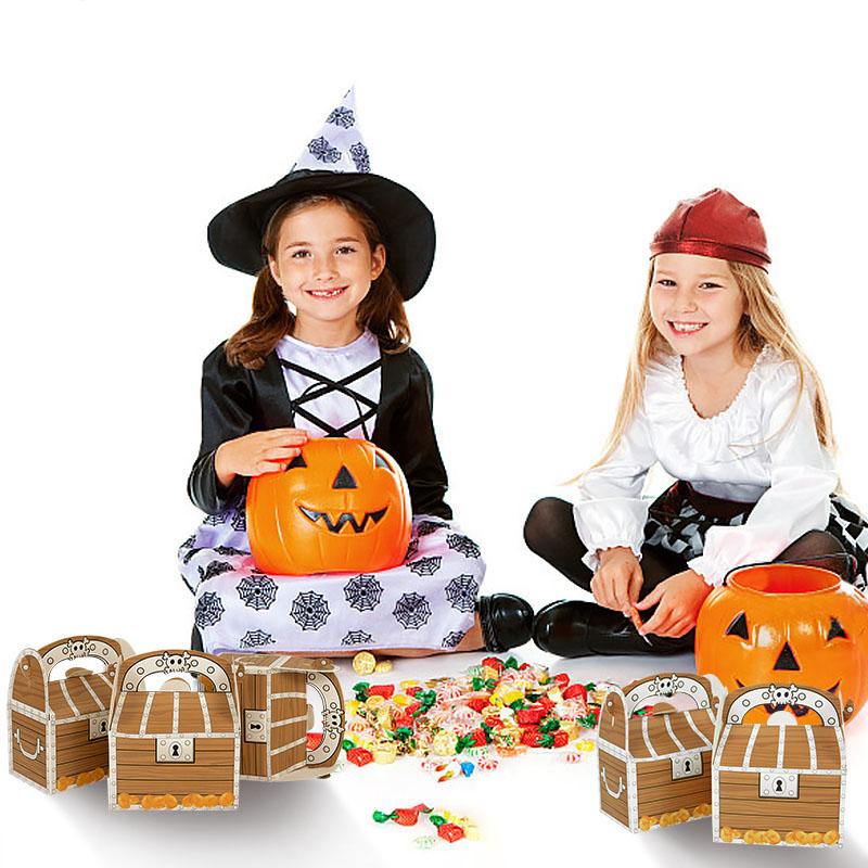 6pcs Pirate Treasure Treat Chest Paper Candy Gift Box Kids Trick or Treat Halloween Party Supplies Pirate Themed Birthday Decor