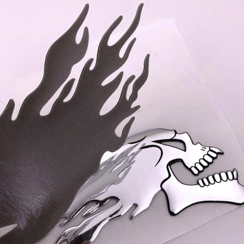 2Pcs/Pair 14*6cm Car Decoration Stickers,Helmet Shaped Decoration,Silver Fire Skull Stickers,Car Decoration Accessories