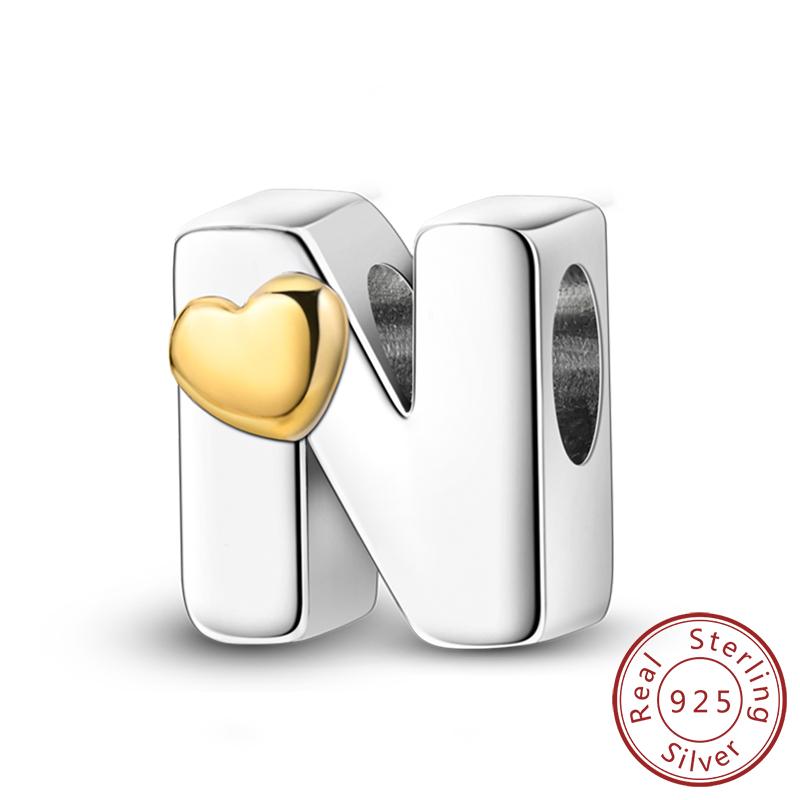 Copper 26 Letters A-Z Alphabet Charm Heart Love Letter Bead Fit Bracelet Diy Charm For Woman Jewelry Making