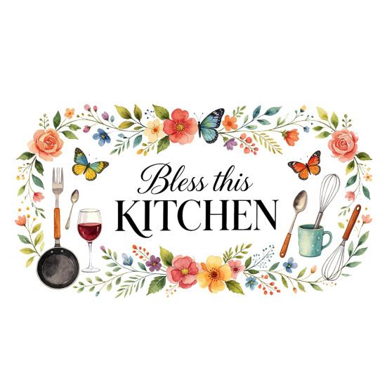 Bless This KITCHEN Wall Kitchen Utensils Self-adhesive Sticker Flower Butterfly Sticker Waterproof PVC