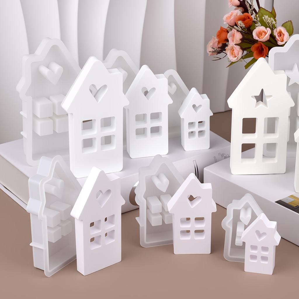 Star Heart House Silicone Molds Light Heart Houses Concrete Moulds Casting Molds Home Decoration Resin Candle Casting Mould