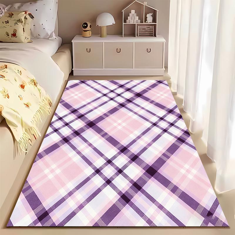Pink and Purple Plaid Pattern Area Rug for Living Room Decor. Suitable for use as an anti-slip for living room bedroom sofas