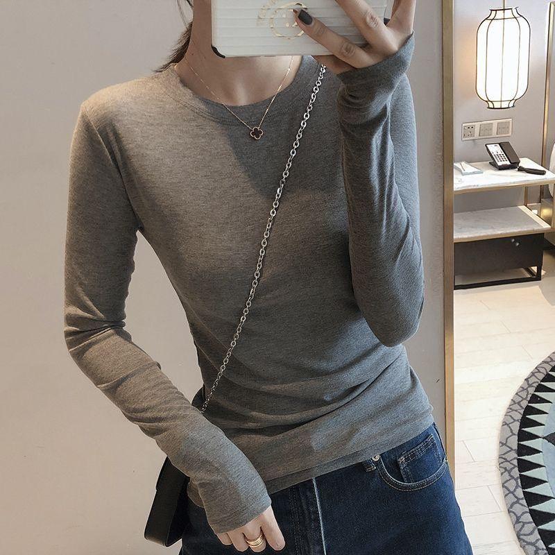 Women's 2025 Autumn/Winter White Slim Fit Long Sleeve Round Neck Base Layer Top