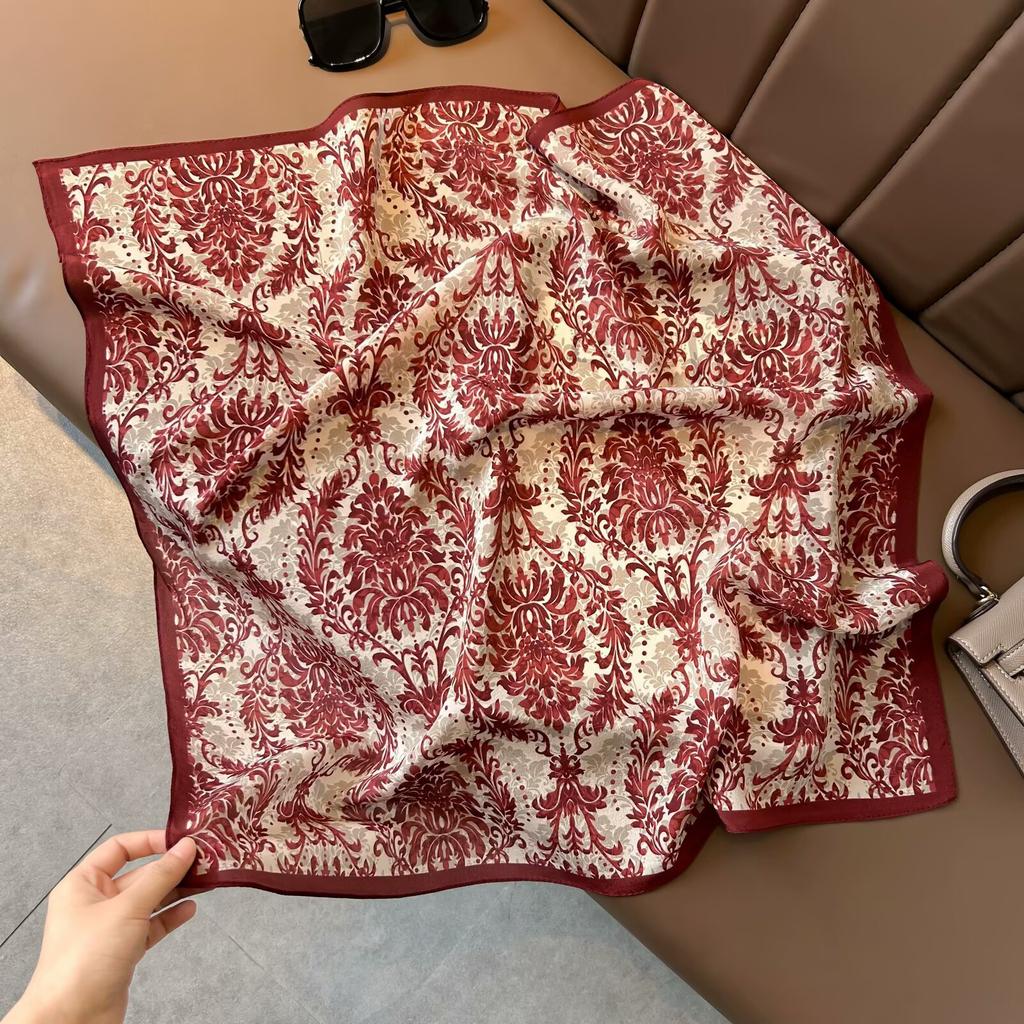 Retro Old Money Wind Silk Double Crepe Silk Scarf Women's Spring and Summer Senior Sense Versatile 100% Mulberry Silk Square Scarf Thin Scarf
