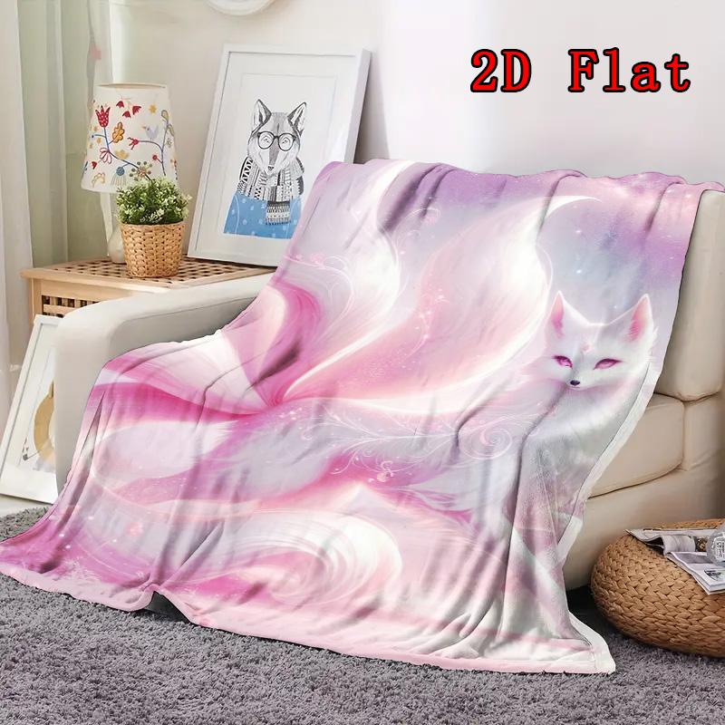 Glamorous Pink Fox 2D Flat Pattern Flannel Blanket High Quality All Seasons Warmth and Comfort Perfect for Christmas Gifts.