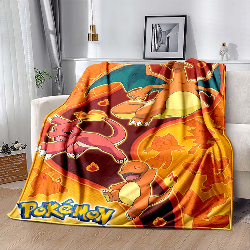 3D-Printed Cute Cartoon Charizard Blanket — Fluffy, Soft, and Warm Throw for Bedroom Decor and Home Comfort