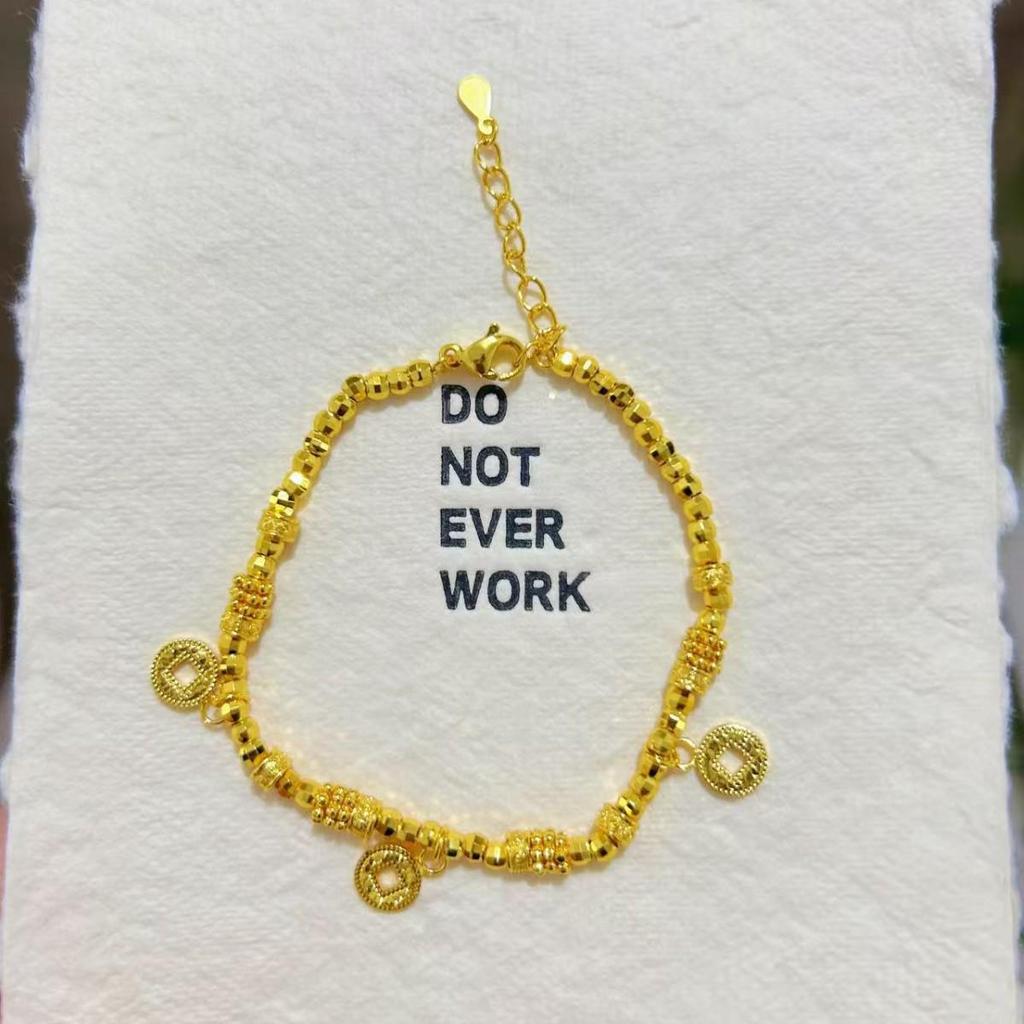 Gold-Plated Dragon Scale Disco Bead Bracelet - Simulated Gold Lucky Bead String, Light Luxury.