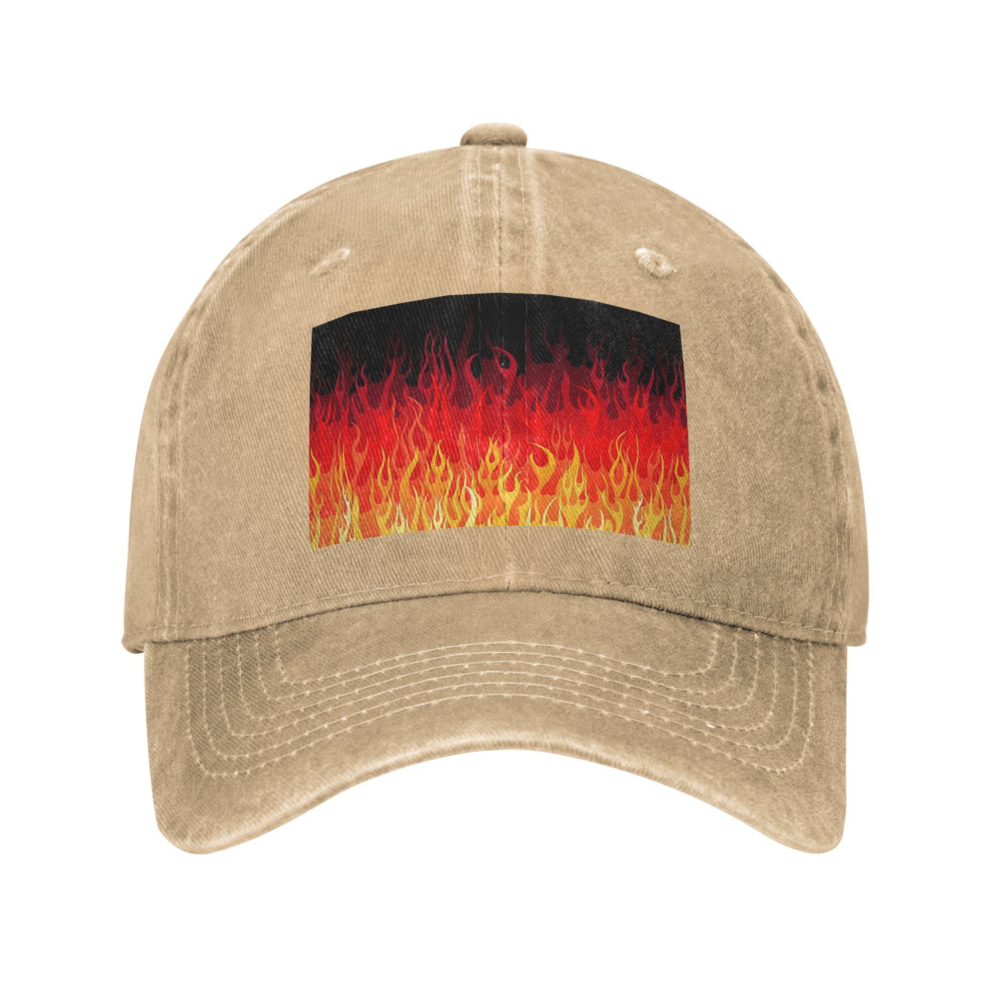 

Red Hot Rod Flame on Edge Black Background Baseball Caps Denim Fabric Hats Adjustable Casquette Hip Hop Baseball Cowboy Hat One Size