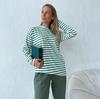 Women Summer Stripe Long Sleeve Tshirt O Neck Casual Top