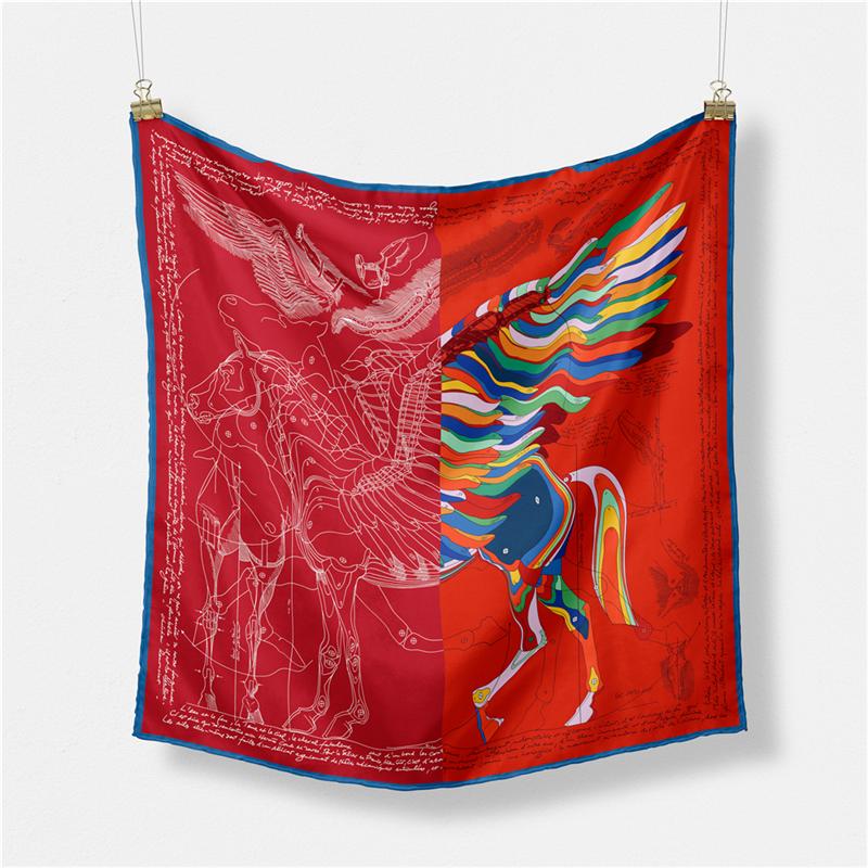 Twill Silk Scarf Woman Giraffe Painting Square Scarves Wraps Bandana Small Hijab Silk Foulards Tie Headband Neckerchief 53CM