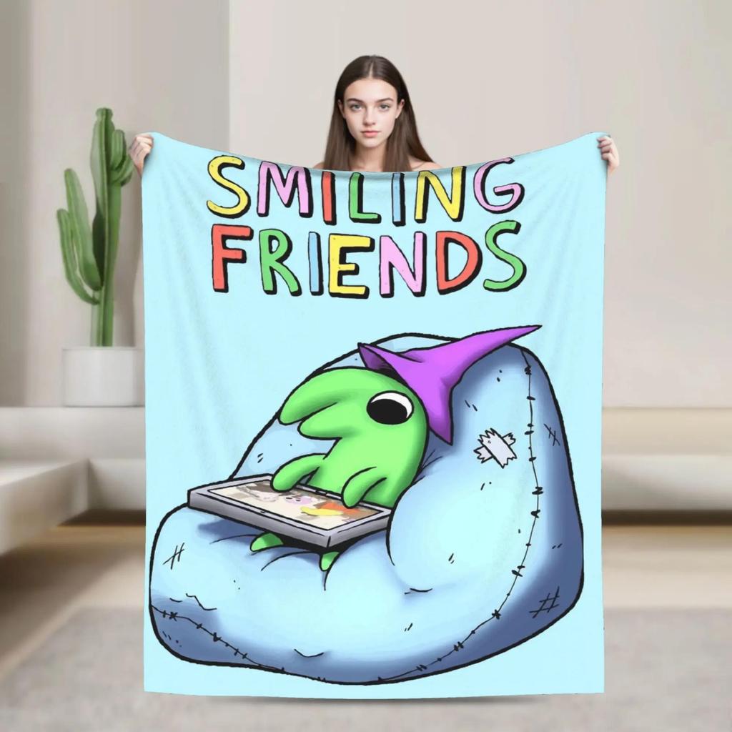 Super Soft Flannel Throw Blanket with Airplane and Smiling Friends Pop Art Design for Kids Boys Girls Perfect for Travel Bedspr