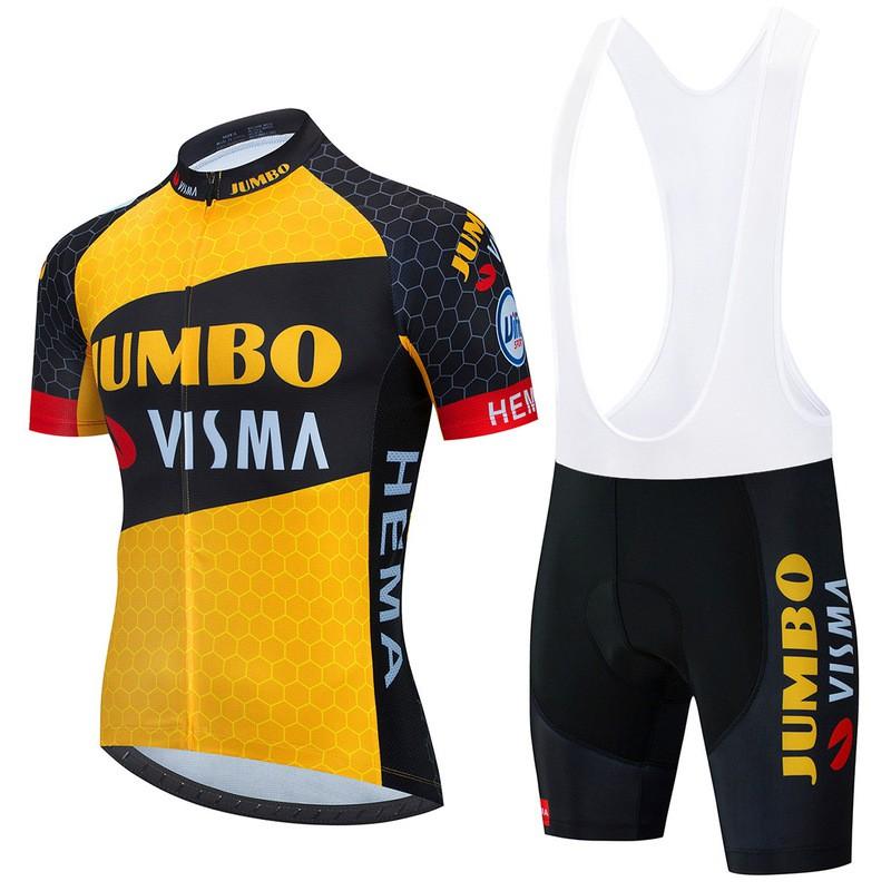Jumbo Visma Cycling Jersey Set Short Sleeve Mens Breathable Quick Dry Mountain Road Bike Apparel