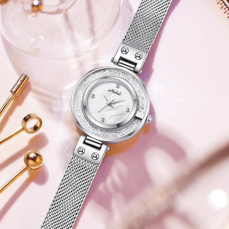 Rhinestone Quicksand Watch Women S, Niche Design Minimalist Quartz Watch