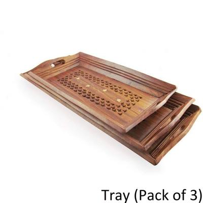 Handicraft SHEESHAM WOOD COFFEE TRAY SET Tray (Pack of 3)