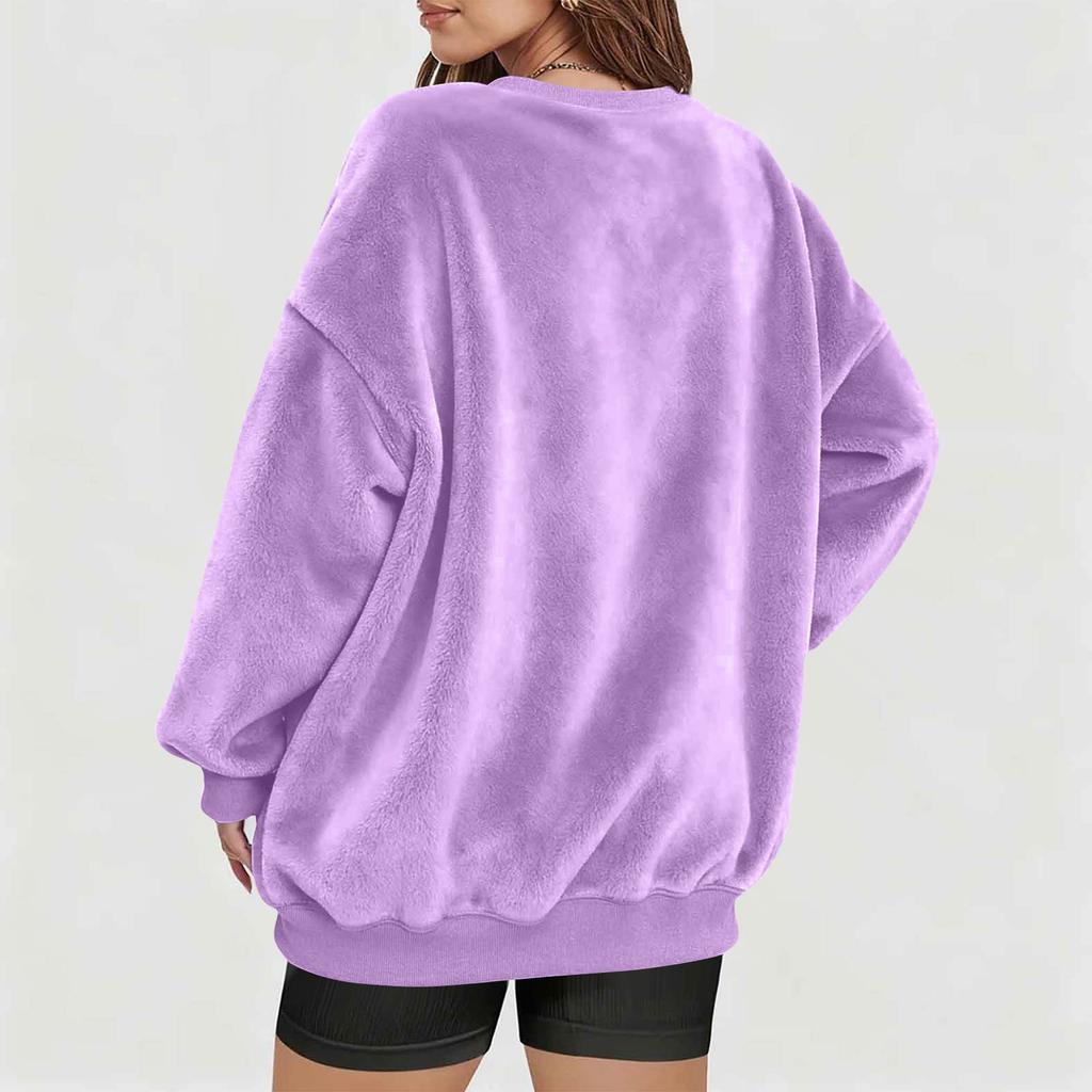 Women's V-Neck Sweatshirt Plush Color Casual Fashion Long Sleeve With Pocketed Pullover Top