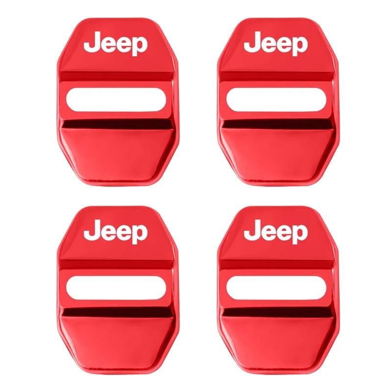 4Pcs Non-Fading Zinc Alloy Car Door Lock Buckle Protector for Jeep Renegade Wrangler JK JL Grand Cherokee Compass Auto Parts