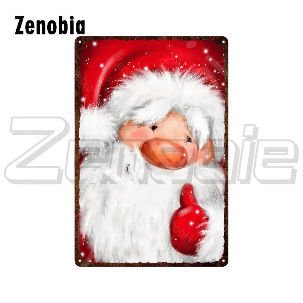 Christmas Metal Sign Santa Claus and Snowman Vintage Tin Sign Metal Plate Holiday Merry Christmas New Year Home Wall Decoration