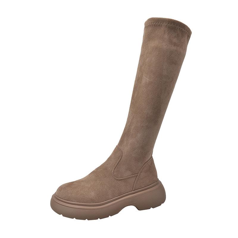 Botas de ante otoño e invierno nuevas pero botas altas hasta la rodilla retro botas altas de terciopelo elásticas botas de caballero mujeres