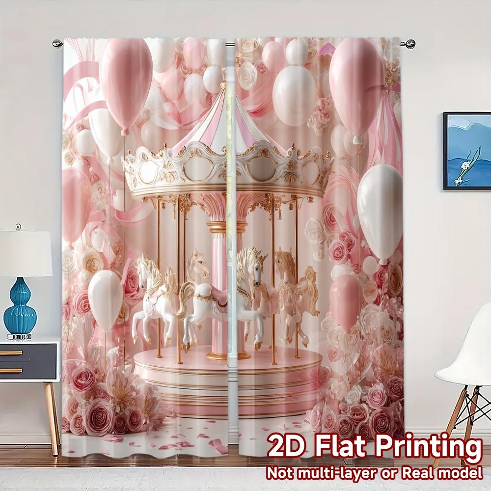 

Set Of 2 Modern Flat Printing Curtains Without Rod Carouseldream Polyester Decorations Inside Curtain Made W100*H70(CM)-Hooks&2PCS