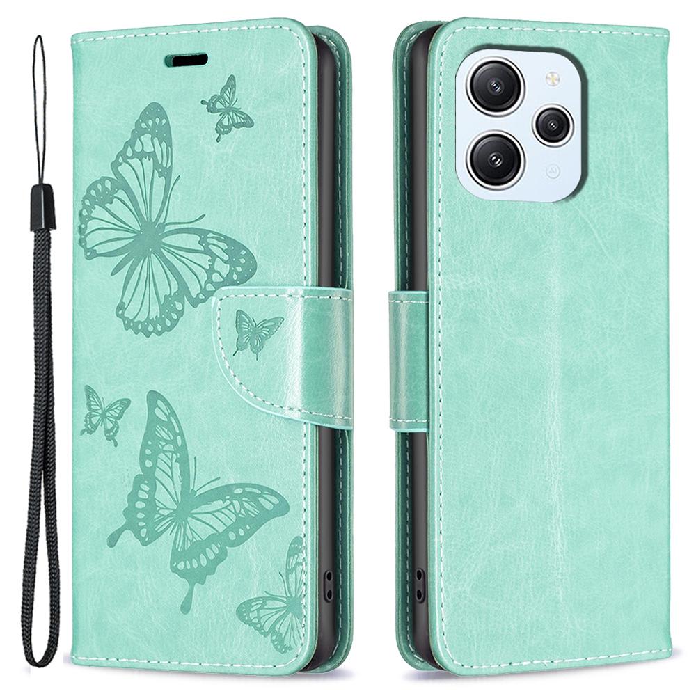 

Для Xiaomi Redmi 12 4G бумажник с защитой от пыли и раскладывающимся чехлом для телефона с принтом бабочки кожаный чехол с ремешком Green