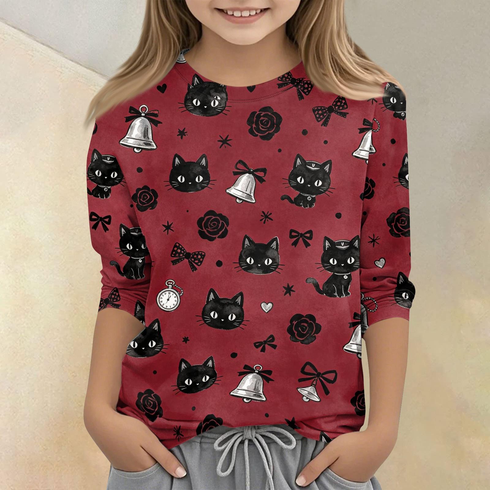 

Kids Animal Print Crew Neck 3/4 Sleeve Casual T Shirt Soft Fabric Comfortable Fit Lightweight Design Suitable for Everyday Wear 130 чёрный