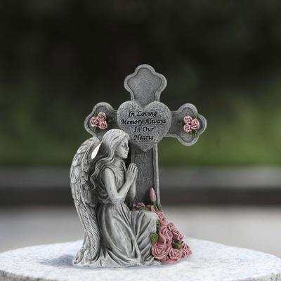 Figurine Croix Ange pour Jardin, Décoration Lumineuse Solaire Extérieure