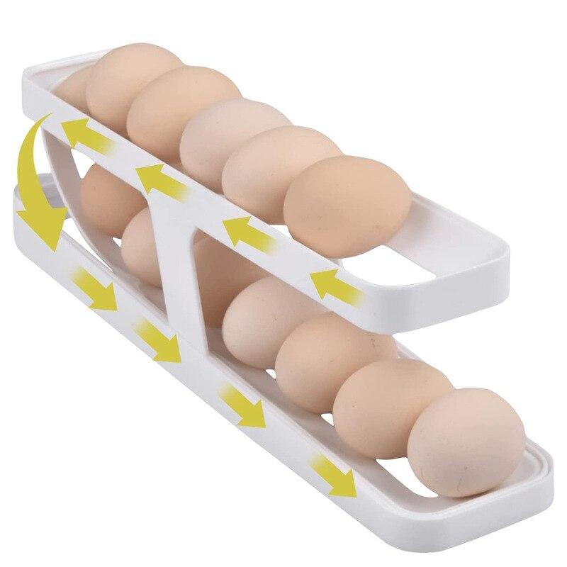 2 Tier Rolling Egg Tray Holder Dispenser - Automatic Egg Storage Container for Kitchen Refrigerator Countertop