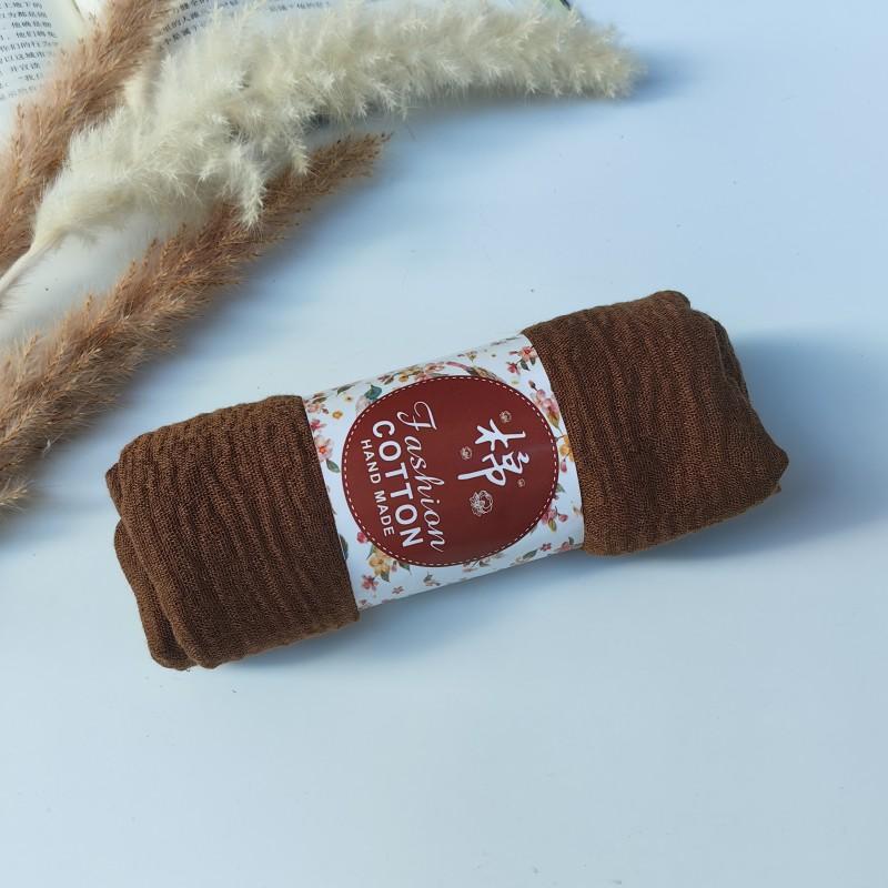 62-122 Colors Crinkle Cotton Underscarf Pleated Pompom Plain Hijab With Tassels Islamic Turban Warp