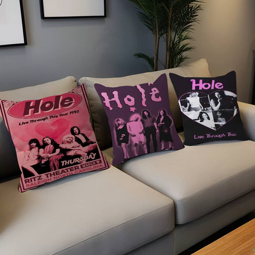Alternative Rock Band Hole Pillow Covers Cartoon Sofa Decorative Home Double-Sided Printing Short Plush Cute Cushion Cover