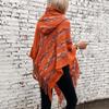 Moda Donna Colorato a Righe con Cappuccio Maglia Frange Mantella Scialle Maglione Pullover Largo da Donna