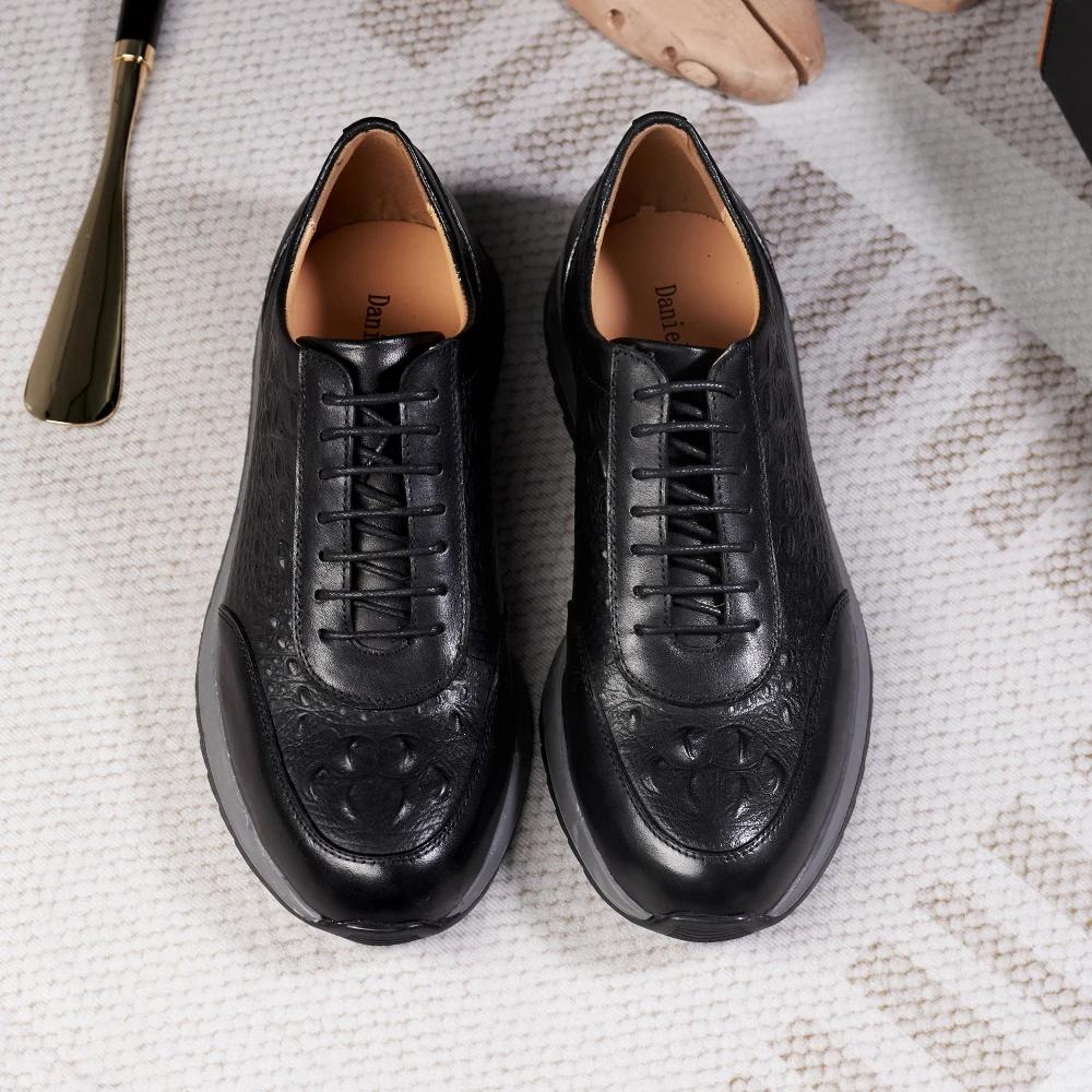 Fashion Men's 2024 Genuine Cow Leather Crocodile Pattern Casual Sneakers Lace-Up Flats Classic European Travel Oxford Shoes