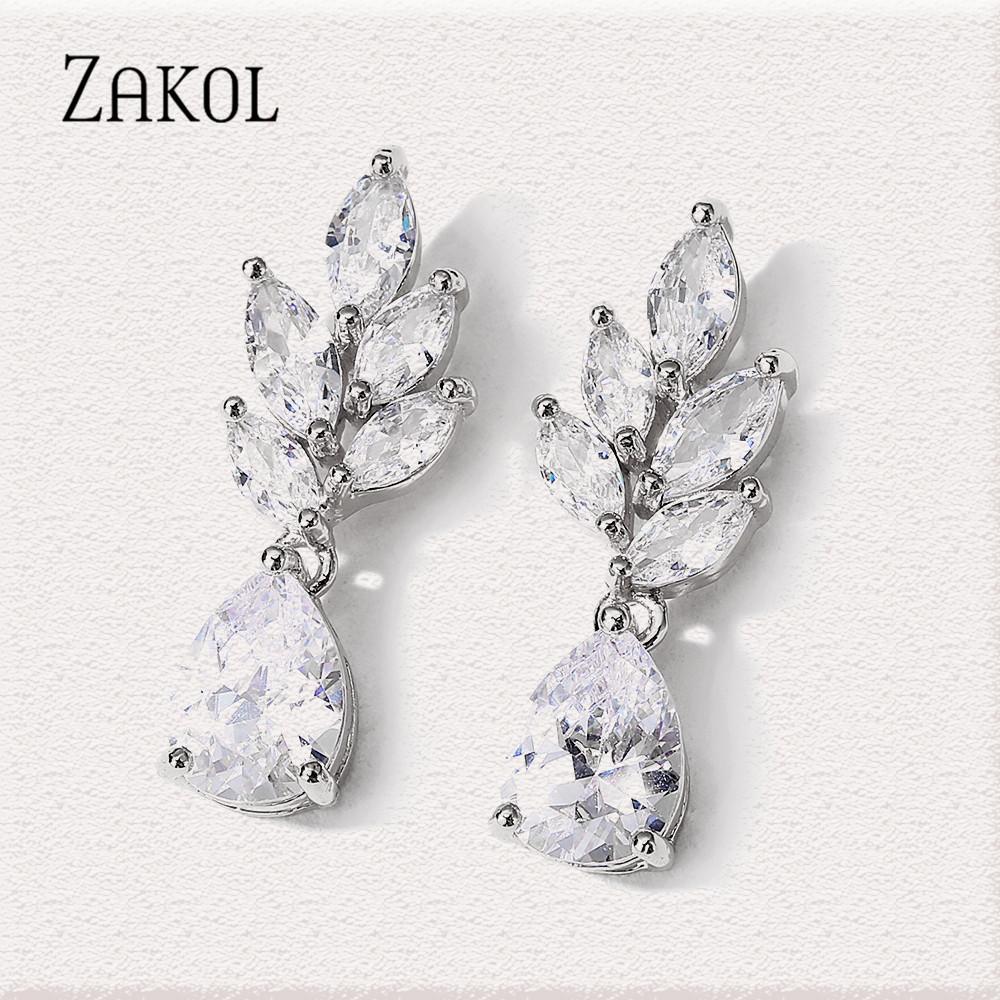 ZAKOL High Quality Luxury Clear Color Cubic Zirconia Stud Earrings for Women Exquisite Engagement Jewelry Birthday Gifts EP2968
