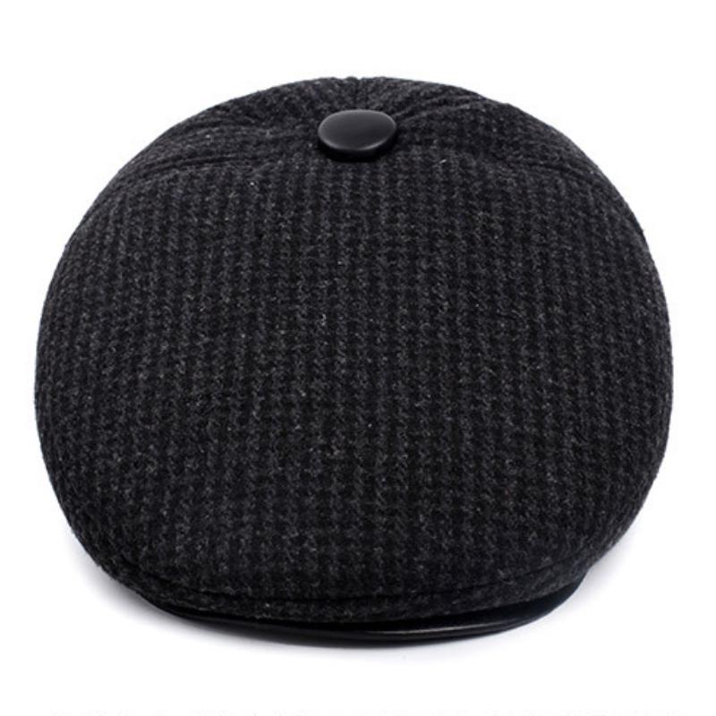 HT1847 Cappello Classico da Uomo Cappello Autunno Inverno con Paraorecchie Uomo Anziano Uomo Papà Cappello Caldo Berretto Piatto Misto Lana Berretto Berretto da Uomo