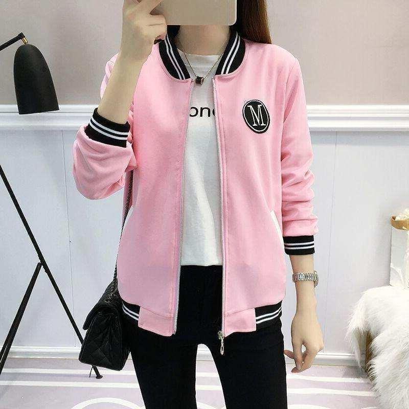

Жакет для жінок весна та осінь новий корейський стиль бейсбольна форма вільний великий розмір жіночий одяг 5XL рожевий