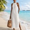 Neck Hanging Lace Splicing Dress Loose Fit Women's Summer Dress Long Skirt  Beach Wear
