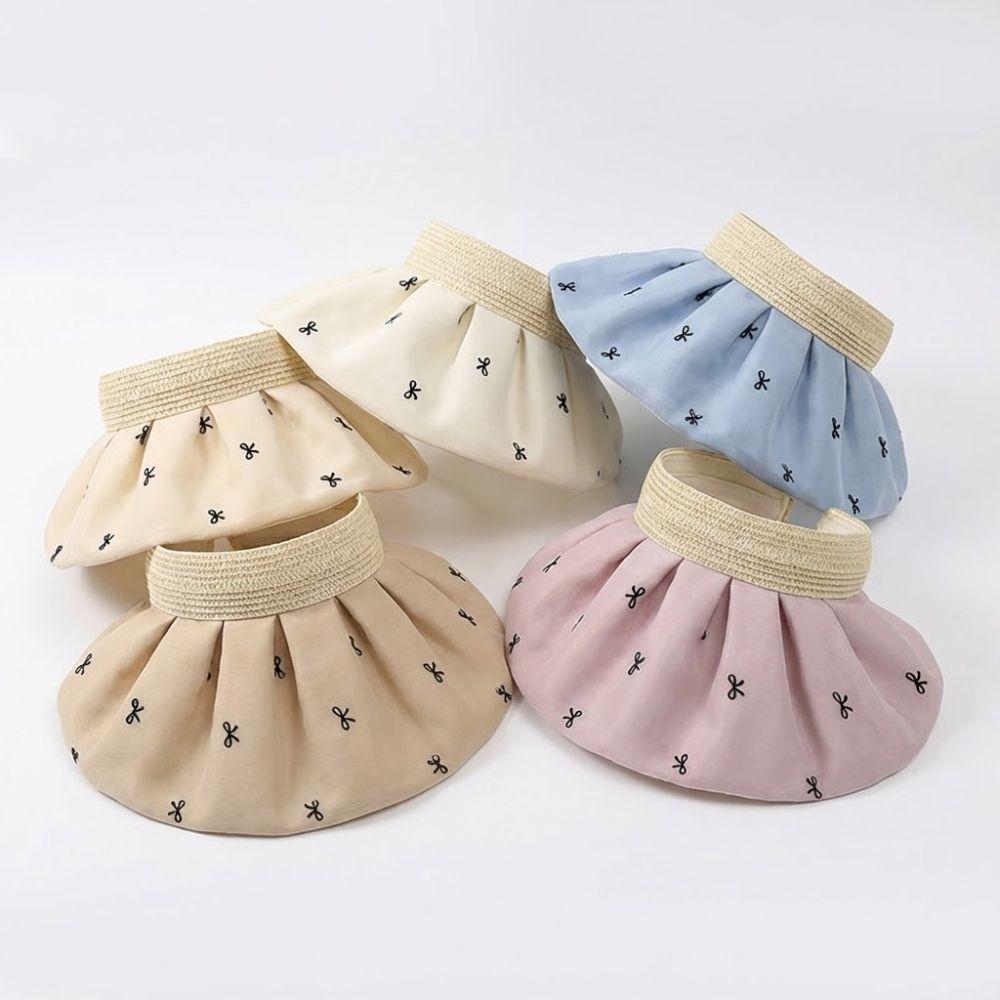 Wide Brim Sun Visor Hat UV Protection Bucket Hat Trendy Women's Bow Sun Hat Summer Outdoor