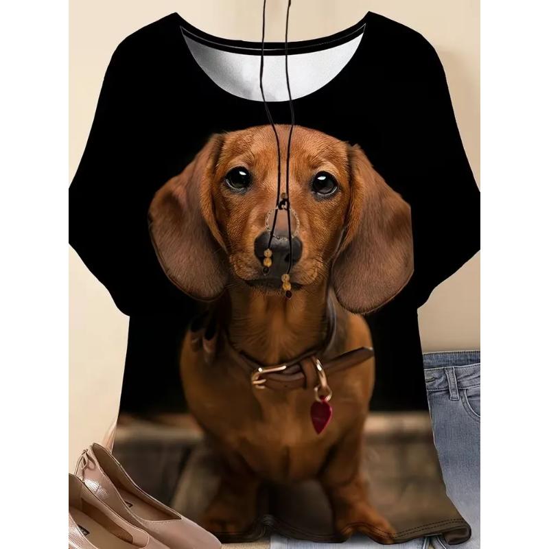 Modisches Damen Rundhals Kurzarm 3D Tier Farbdruck Tier Kurzarm Rundhals T-Shirt