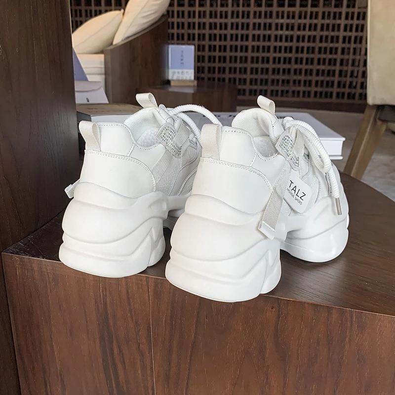 Fashion 8.5CM Microfiber Leather Women Casual Chunky Shoes New Autumn High Platform Wedge Heels Sneakers Outdoor Skateboard Dad Shoes