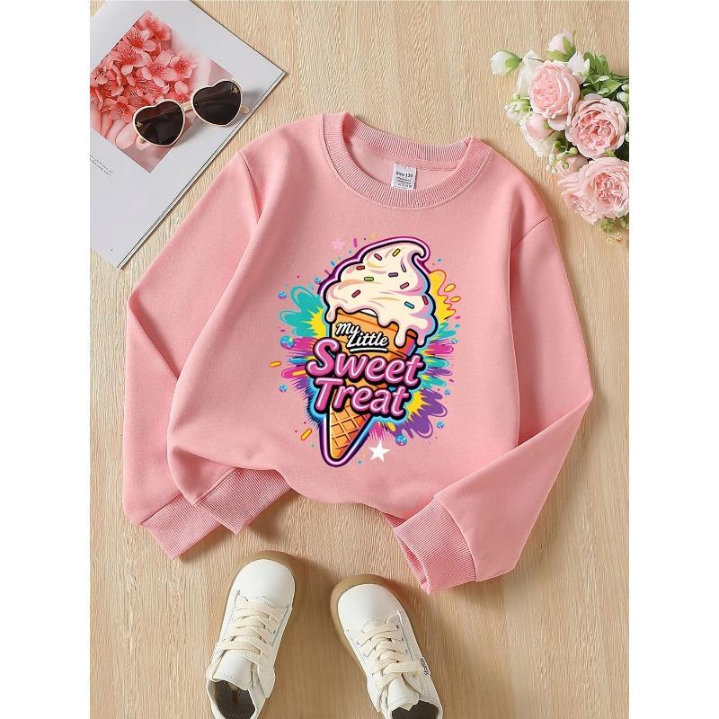 Kids Crewneck Sweatshirt, Ice Cream Cone with Sprinkles Graphic Print,Spring Autumn Casual Sport Tops