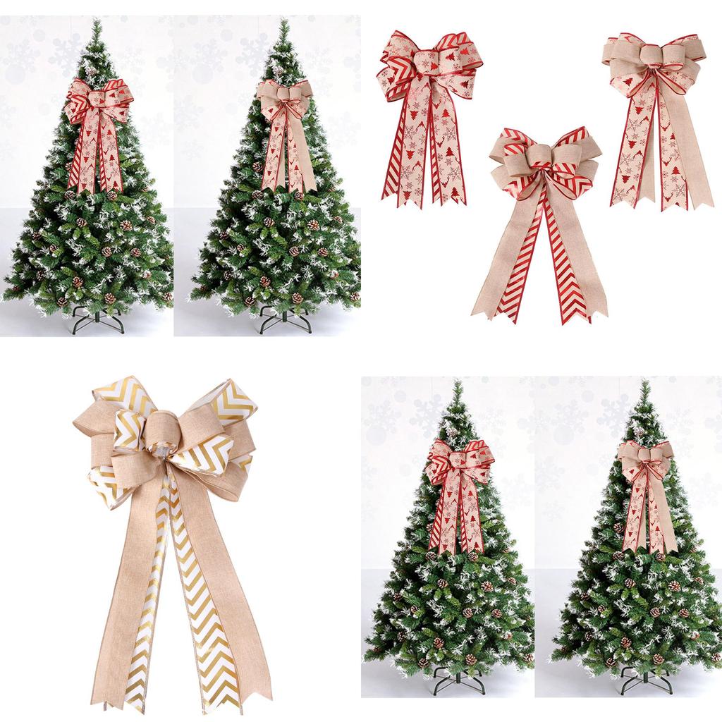 Randig dubbellager säckvävsrosett för julgran och tacksägelsehöstdekoration