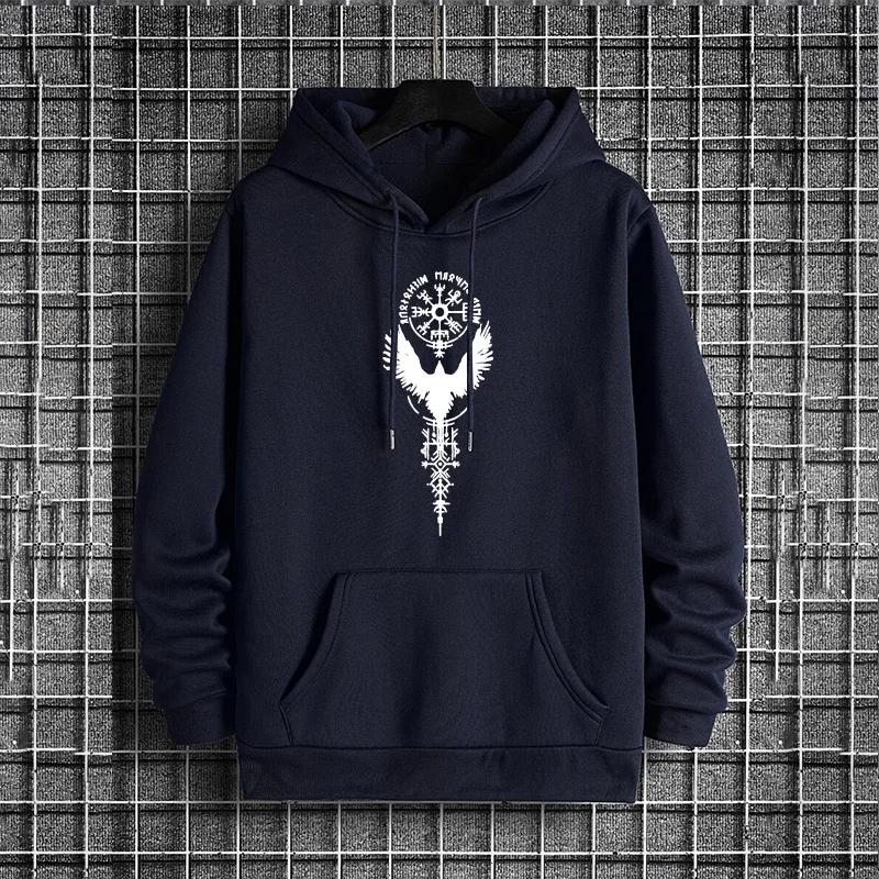 Raven Print Mens Autumn Winter Hoodie Urban Streetwear Fashion Hooded Sweatshirt Male Hip Hop Trendy Casual Wear Hoody Pullover