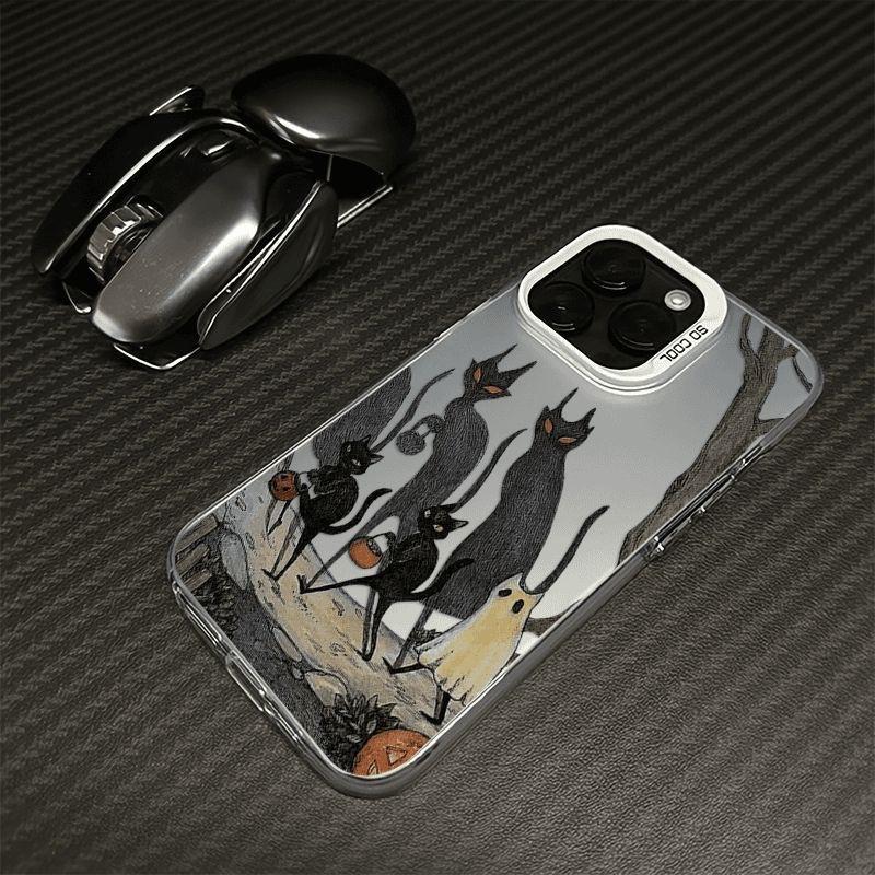 Halloween Black Elf Cat Case for iPhone 16 Plus, iPhone 12 Pro Max, Drop Protection, Cartoon Style, 14-inch, 15-inch