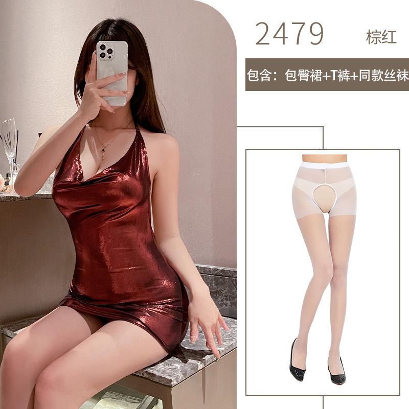 Sex Underwear Women's Bronzing Nightclub Dress Royal Sister Hip Wrap Sexy Sex Uniform Free of Uniform Pure Desire