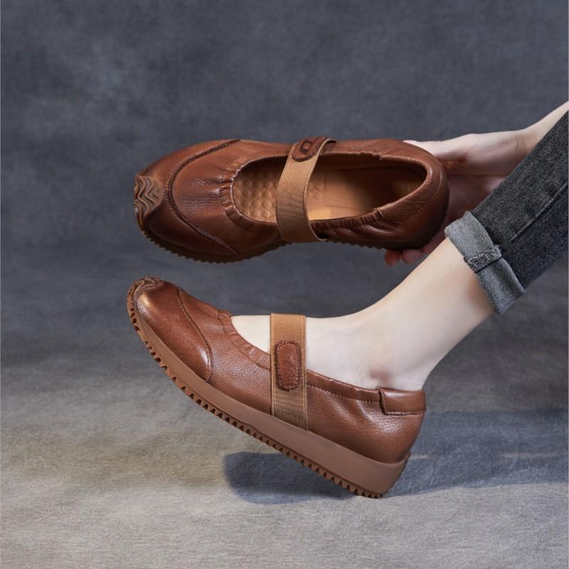 Johnature Genuine Leather Soft Sole Retro Slip-on Shoes Casual Soft Cowhide Women's Flat Shoes
