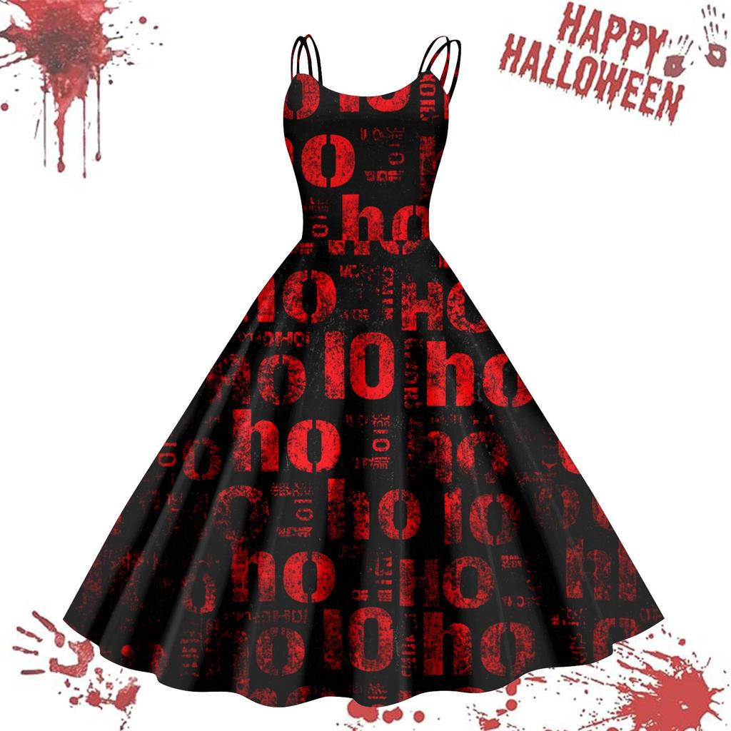 Kvinners avslappede Halloween-trykte seler vintage kjole