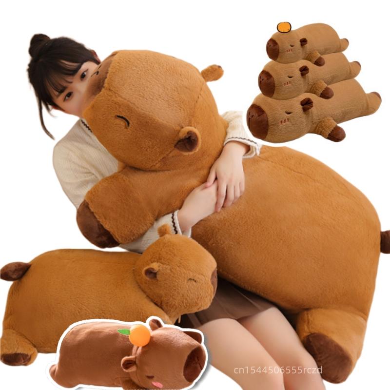 60-100 Giant Lying Capybara Plush Doll Floor Mat High Quality Animal Brown Capybara Plush Carpet Home Decor Gift For Boys Girls