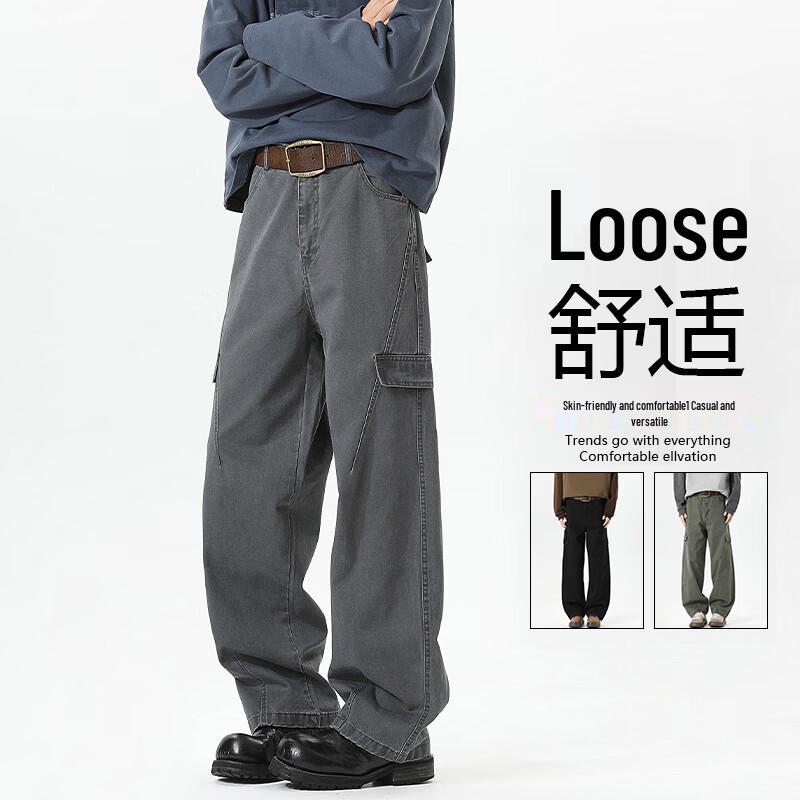 

MEDE Men s American Washed Cotton Straight-Leg Cargo Pants L