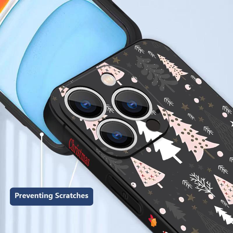Cute Christmas Tree Pattern TPU Soft Silicone Case For iPhone 17 Pro Max 16E 16 15 14 13 Pro Max 12 Pro 11 Shockproof With Lanyard Phone Cover Fundas