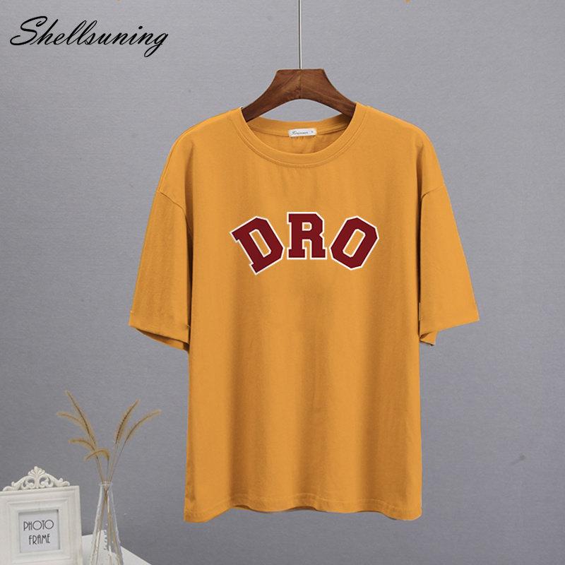 Shellsuning T-shirt da Donna con Stampa Grafica Semplice con Lettere, Estate, Cotone, Maniche Corte, Magliette Casual con Scollo a O, Top Trendy Streetwear
